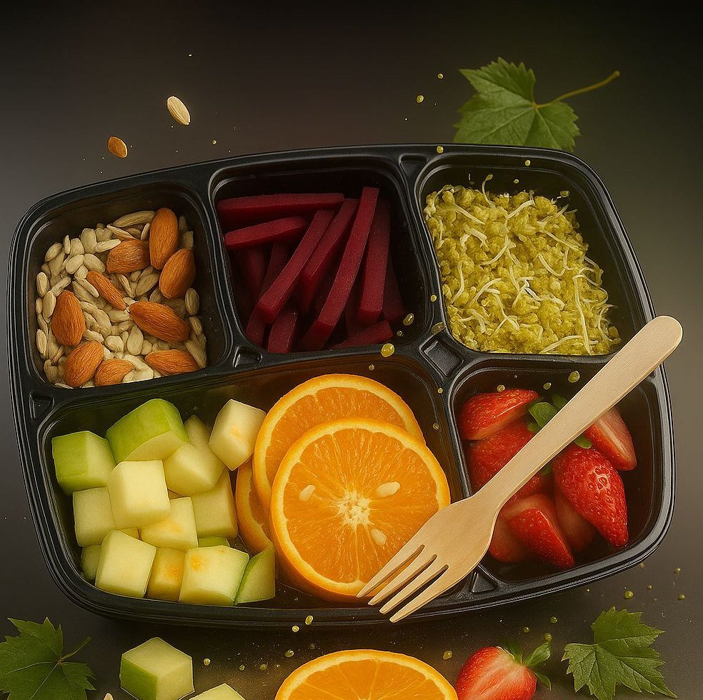 Grita 5-compartment tray with fruit, nuts and sprouts